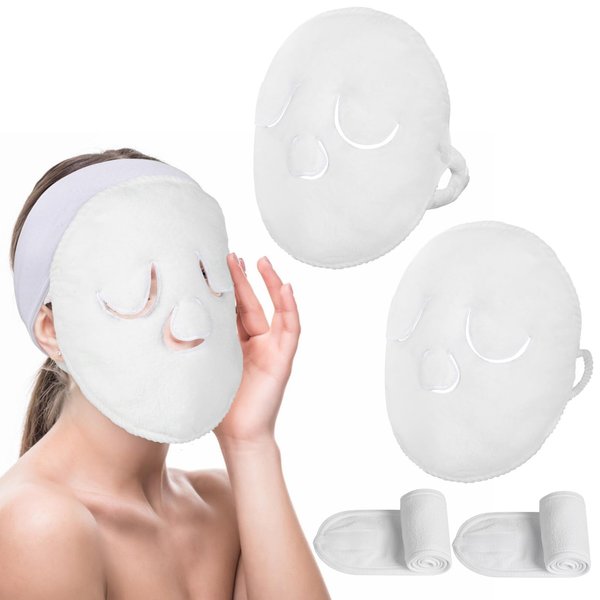 Face Steaming Towel, 4 Pack Reusable Face Towel Mask with Face Washing Headband Cold Hot Compress Facial Steamer Towel Moisturizing Beauty Care Spa Towels for Women Girls Skin Face Care Beauty Salons