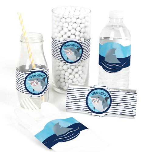 Big Dot of Happiness Shark Zone - DIY Party Supplies - Jawsome Shark Party or Birthday Party DIY Wrapper Favors and Decorations - Set of 15