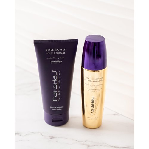 Pai-Shau Biphasic Infusion & Style Soufflé Set - Oil-Free Hair Rejuvenating Serum - Provides Shine, Thermal, and Environmental Protection, 4oz & Medium Hold Styling Cream for All Hair Textures, 5.9oz