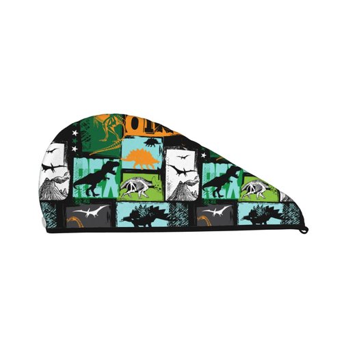 T Rex Dinosaur Microfiber Hair Towel Wrap,Super Absorbent Twist Turban for Women,Hair Caps with Buttons for Fast Drying Curly,Long & Thick Hair,Coral Velvet Dry Hair Cap