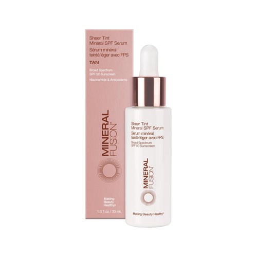Mineral Fusion Face Serum, Sheer Tint Mineral SPF Serum, 1 Fl Oz, Tan, Tinted Broad Spectrum SPF 50 Mineral Sunscreen, Sheer Coverage, Lightweight & Dewy Finish for Glowing, Protected Skin