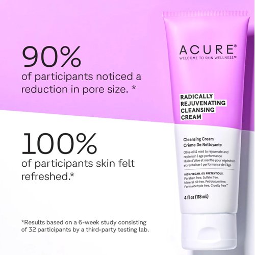 Acure Radically Rejuvenating Cleansing Cream - Foaming Creamy Facial Cleanser - Moisturizing Benefits of Olive Oil, Cocoa Butter and the Soothing Deep Cleanse of Mint - 4 oz