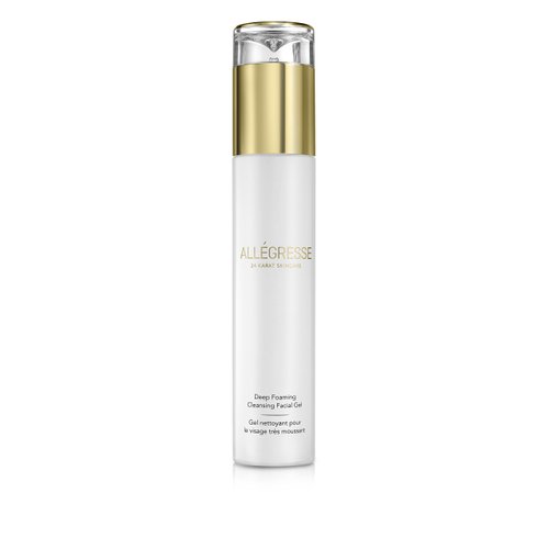 Allegresse Anti Aging 24 Karat Foaming Gold Deep Facial Cleanser | Enriched with Natural Oils, Extracts, Antioxidants & Vitamin E | Ultra Gentle Face Wash for All Skin Types | 4 Oz