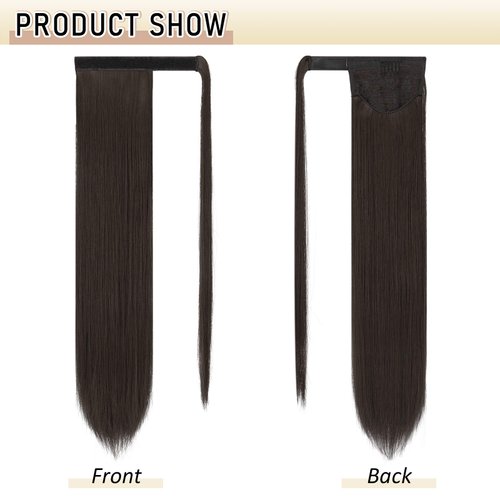 SOFEIYAN Long Straight Ponytail Extension 24 inch Wrap Around Ponytail Synthetic Hair Extensions Clip in Ponytail Hairpiece for Women, Medium Brown