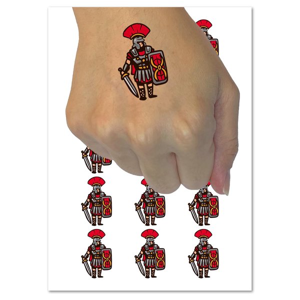 Roman Soldier Centurion Sword Shield Temporary Tattoo Water Resistant Fake Body Art Set Collection - 54 1" Tattoos (1 Sheet)