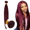 8A Brazilian Virgin Hair 99j Burgundy Straight Hair Weaves Bundle Free Part Red Wine Color 100% Unprocessed Human Hair Weft Weaves (30 INCH)…