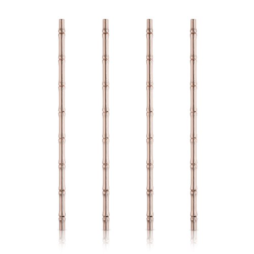 Viski Stainless Cocktail Straws - Reusable Copper Straws - Eco-Friendly Bamboo Finish Metal Drinking Straws 9.5 Inch, Set of 4