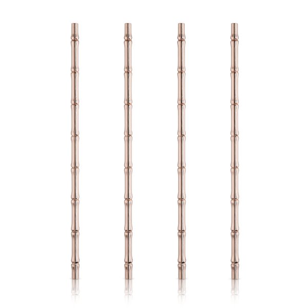 Viski Stainless Cocktail Straws - Reusable Copper Straws - Eco-Friendly Bamboo Finish Metal Drinking Straws 9.5 Inch, Set of 4