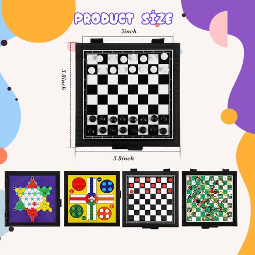 5 in 1 Small Magnetic Checkers Board Game Set Travel Game Road and Flight Trip Essentials Magnetic Travel Chess Checkers for Trip Camping Activities Party Game for Adults and Teens