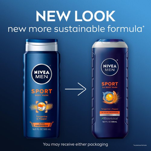 NIVEA MEN Sport Body Wash with Revitalizing Minerals, 3 Pack of 16.9 Fl Oz Bottles