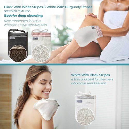 Turkish Exfoliating Gloves – Face & Body Exfoliation Mitts - Bath Hammam Spa Exfoliator Kese Glove - Body Scrub Glove to Remove Dead Skin – Brighten & Soften Skin – 4Pcs (White & Black)