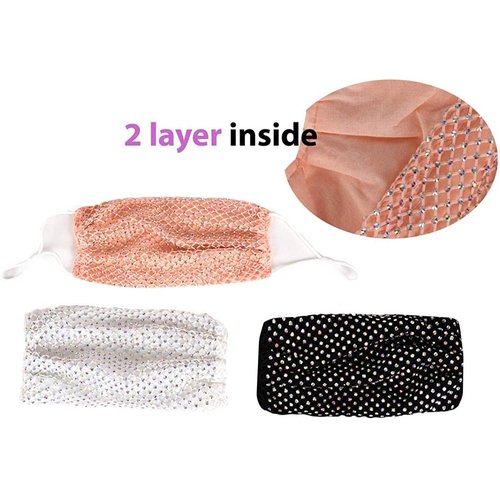 CLGIFT Set of 12 Fabric Cloth Face Mas Flower Mixed Floral Embroidered and Rhinestone mesh Double Layer face mask