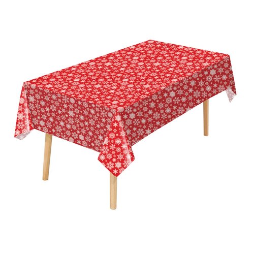 JHDZDHY 4 Pack Christmas Snowflake Tablecloth Disposable Christmas Plastic Tablecloth Table Cover for Christmas Party Decoration Supplies 54 x 108 Inches (Red Snowflake)