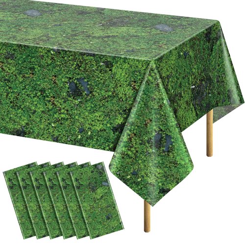 YIDAKO 6Pcs Green Moss Plastic Tablecloths Green Grass Green Leaf Table Cloth Disposable Rectangle Table Cover for Picnic Nature Forest Jungle Theme Party Decorations, 54 X 108inch