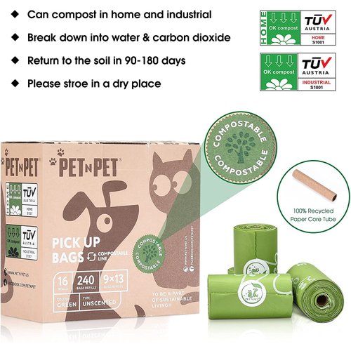 Pet N Pet Poop Bags For Dogs, 240 Counts Compostable Dog Poop Bags Rolls, Dog Bags For Poop, Thick Dog Poop Bag Rolls, Doggy Poop Bags, 100% Leak-proof Easy to Use Pet Poop Bags