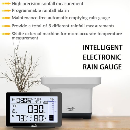 Wireless Digital Rain Gauge with Thermometer, Self-Emptying Rain Collector Monitoring Rainfall,High Precision Remote Rain Gauge Outdoor Indoor for Garden and Yard,Freeze Proof Rain Measure Gauge