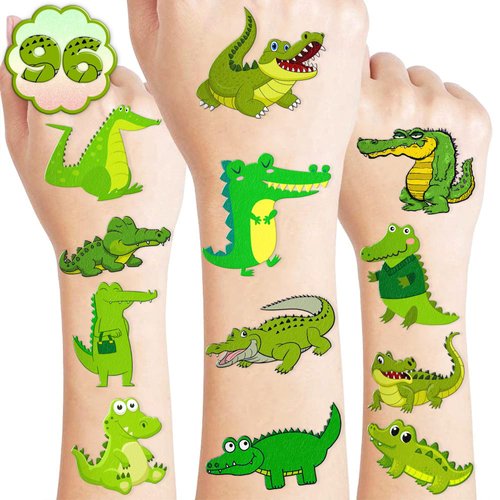 Generic Alligator Temporary Tattoos Crocodile Birthday Party Supplies Favors Decorations Super Cute 96PCS Fake Tattoos Stickers for Boys Girls School Classroom Rewards Gifts Ideal