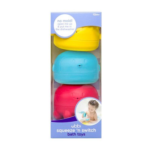 Ubbi Squeeze and Switch Silicone Bath Toys for Toddlers and Baby, Colorful Mix and Match Baby Bath Accessory, Water Toys for Toddler Bath Playtime, Set of 3