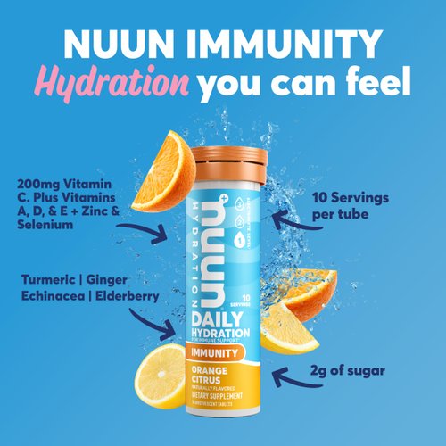 Nuun Hydration Immunity Electrolyte Tablets With 200mg Vitamin C, Orange Citrus, 8 Pack (80 Servings)