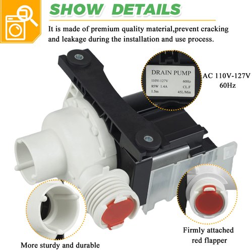 137221600 134051200 Washer Drain Pump by Techecook (365-DAYS WARRANTY) - Replacement for Kenmore Frigidaire Washing Machine - Replacement Part 137108100, 137151800, AP5684706, 134740500, PS7783938