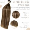 LaaVoo U Tip Hair Extensions Human Hair Brown Balayage Dark Brown Ombre Ash Blonde 16 inch 50g/50s Human Hair U Tip Extensions Fusion Keratin Tip Hair Extensions Human Hair Straight