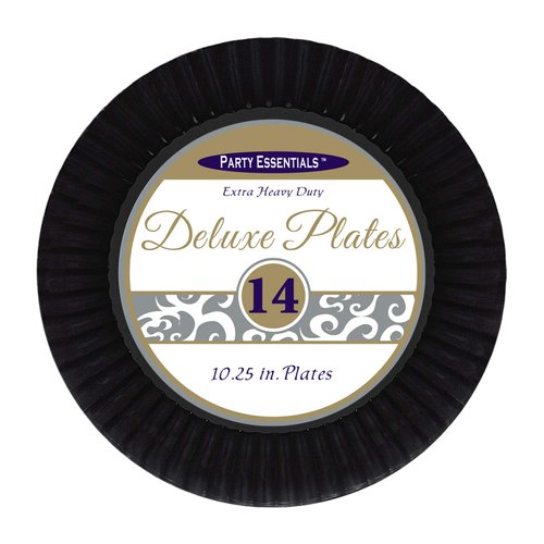 Party Essentials Deluxe Quality Hard Plastic 10.25-Inch Party/Dinner Plates, Black, 14 Count