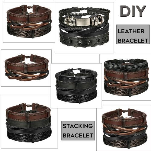 Jstyle 12Pcs Braided Leather Bracelet for Men Women Cuff Wrap Bracelet Wristbands Adjustable B