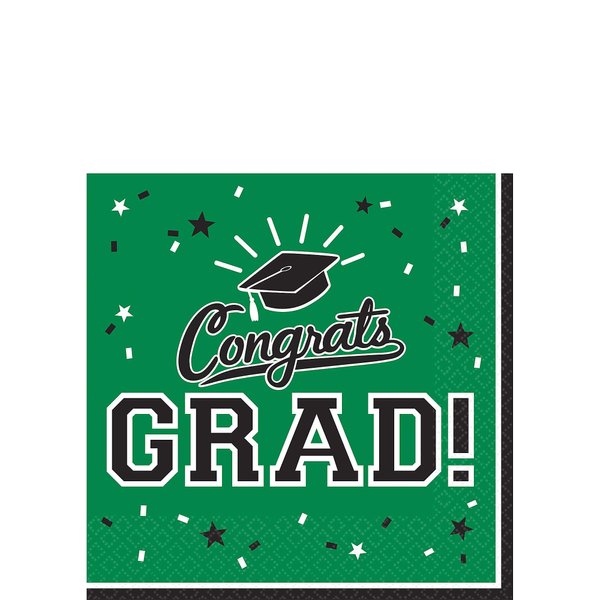 Amscan School Colors Pride Beverage Napkins, Standard, Green