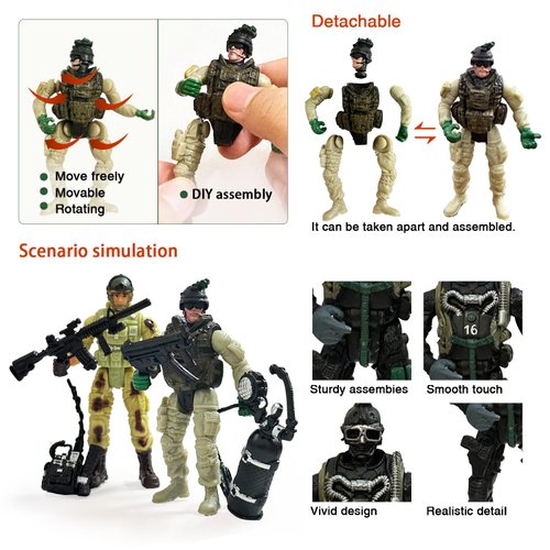 Baimiby Army Men Soldiers, 12 Pcs Soldiers Toy Special Force Action Figure with Weapons Military Soldier Playset Army Toy Set Birthday Gift for Toddler Boy 3+