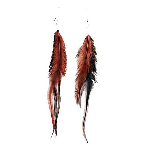 Mia Feather Earrings-Brown Color-3 Natural Feathers Approximately 5" Long Per Earring-For Pierced Ears