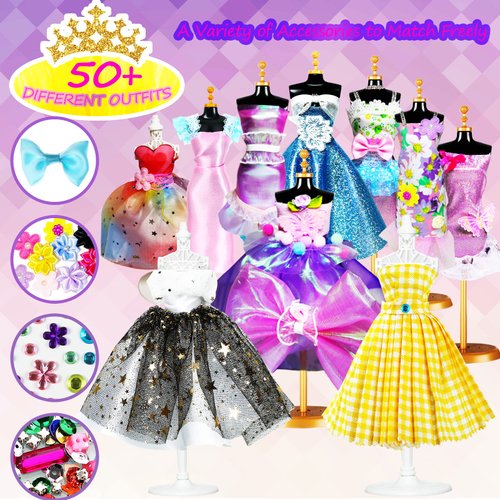 800PC+Fashion Designer Kits for Girls, Creativity DIY Arts & Crafts Toys Fashion Design Sketchbook with Mannequins, All in One Box Doll Clothes Sewing kit for Kids Ages 8-12+ Birthday Girls Gift