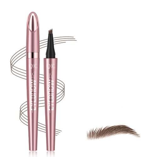 3D Eyebrow Pencil, 4 Tip Microblading Eyebrow Pencil, 24 Hours Smudge Proof Brow Pen, Brow Pen Makeup Natural Fine Stroke, Waterproof Eyebrow Pencil for Women (Brown) -1 Pack
