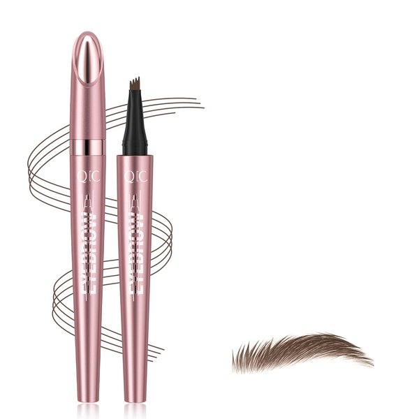3D Eyebrow Pencil, 4 Tip Microblading Eyebrow Pencil, 24 Hours Smudge Proof Brow Pen, Brow Pen Makeup Natural Fine Stroke, Waterproof Eyebrow Pencil for Women (Brown) -1 Pack