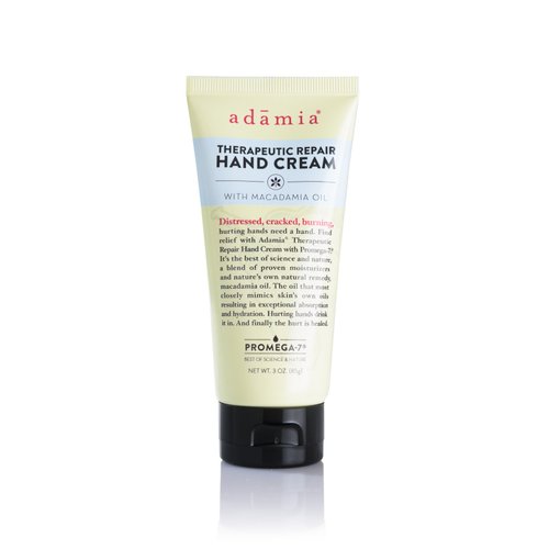 Adamia Therapeutic Repair Hand Cream with Macadamia Nut Oil and Promega-7, 3 Ounce Tube - Fragrance Free, Paraben Free, Non GMO