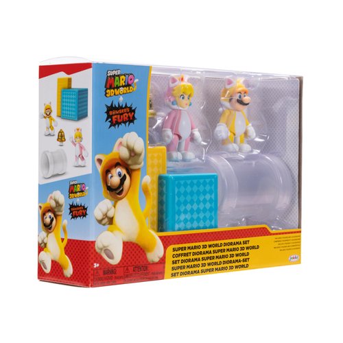 Super Mario Nintendo 2.5" Action Figures 3D World Diorama Includes Cat Mario and Cat Peach