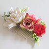 Fangsen Enchanting Dahlia Eucalyptus Globulus Rose Peony Hydrangea Handmade Flower Headpiece Perfect for Wedding Hair Accessories Floral Hair Comb for Women and Girls (White & Red)