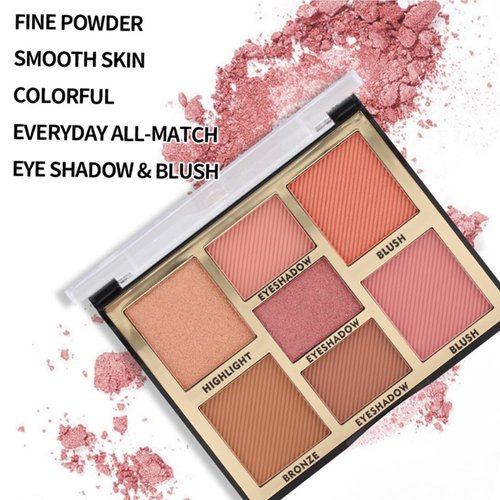 Joyeee Full Face Makeup Palette, 4 in 1 Small Nude Nake Makeup Palet with Highlight, Bronze, 3 Colors Eyeshdow, 2 Color Blush, Double Side Brush, Fine Silky Powder