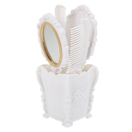 5pcs Vintage Hand Mirror Comb Set with Storage Pot Antique Cosmetic Mirror Hair Dry Curly Styling Tool