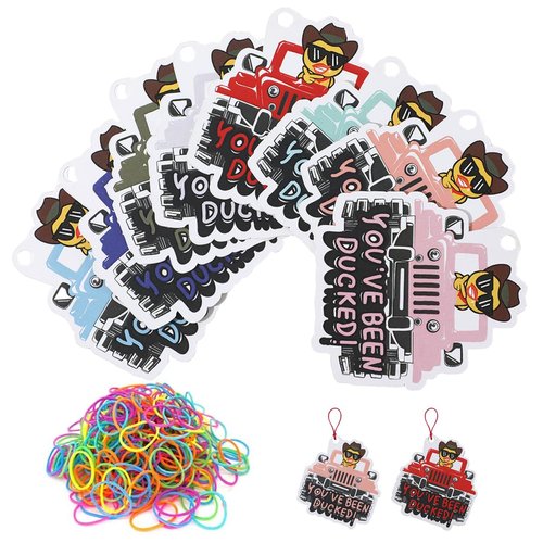 AOT 24 Rubber Duck Tags You've Been Ducked Cards with 24 Different Colored Rubber Bands,Cruise Duck Tags Measures 2.6 x 2.4inch