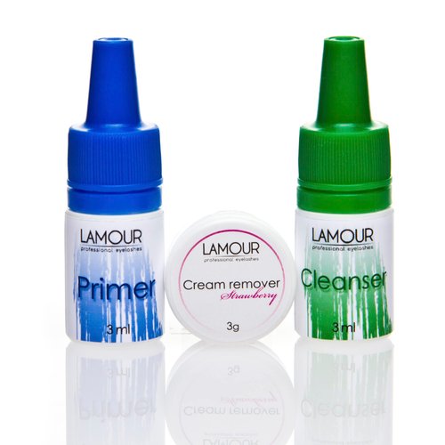Eyelash Extension Kit 3-in-1 Cleanser, Pre-Treatment for Semi Permanent Eyelashes Extensions, Lash Primer Extension Cream Remover, 3g Easily Removes Proteins and Oils Longer Retention by Lamour