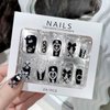 IMSOHOT Black Press on Nails Medium Coffin Fake Nails French Glossy Glue on Nails Full Cover Y2K Bow & Rhinestone Designs Handmade Artificial Stick on Ballerina Nails for Women Girls 24Pcs