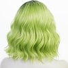 Half and Half Women's Green Wig Short Ombre Green Wig + Hairclip + Wig Cap, Short Curly Green Bob Wigs Women Girls Wave Wig Synthetic Fiber Hair Wigs for Cosplay Costume Party