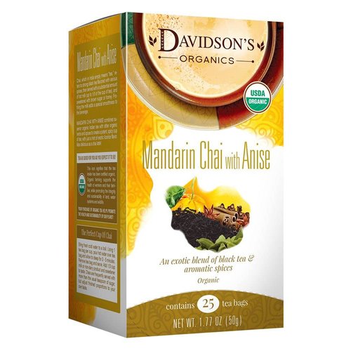 Davidson's Organics, Mandarin Chai w/Anise, 25-count Tea Bags, Pack of 6
