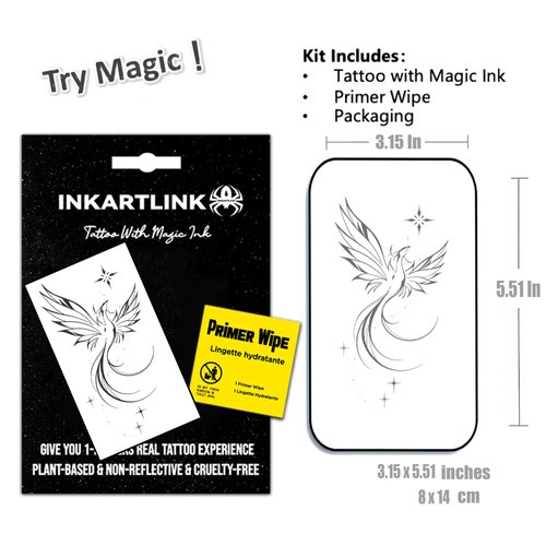 INKARTLINK Temporary Tattoos, Semi Permanent Tattoos Adult Art Designs Waterproof Temporary Tattoos Party Favors Tattoo Stickers Realistic, No Adhesive, Lasts 1-2 Weeks (Phoenix)