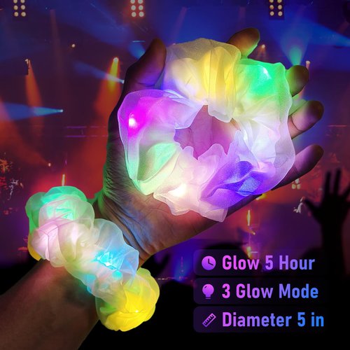 10PCS Glow in the Dark Scrunchies, Light Up Scrunchies for Girls & Women, Led Hair Scrunchies for Party Supplies, Rave Hair Accessories for Glow Neon Sleepover Party Supplies