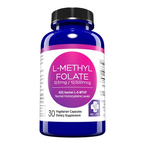 MD Life L Methylfolate 12.5 mg - Professional-Grade Active Methylfolate Supplement - Maximum Potency MTHFR Supplements - L-methylfolate 12.5mg 30 Capsules - Essential Amino Acids