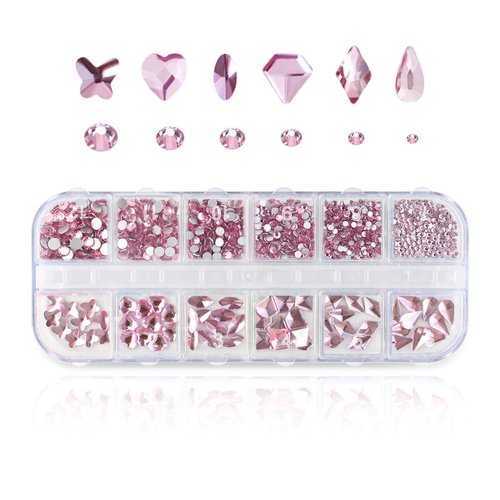810 Pieces Multi Shapes Nail Rhinestones 60 Multi Shapes Big Gems + 750 Flatback Round Beads 3D G...
