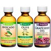 De La Cruz Avocado Oil, Pure Olive Oil and Grapeseed Oil Bundle - 100% Expeller Pressed Pure and Natural Oils for Hair and Body - Lightweight Body Oil Collection for Dry Skin
