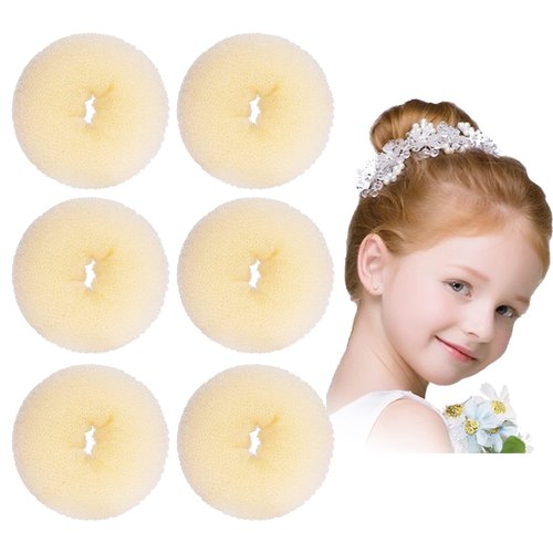 Extra Blonde Donut Bun Maker for Kids, Ring Style, 6PCS Chignon Shaper for Short and Thin Hair (2.5 Inch, Beige)
