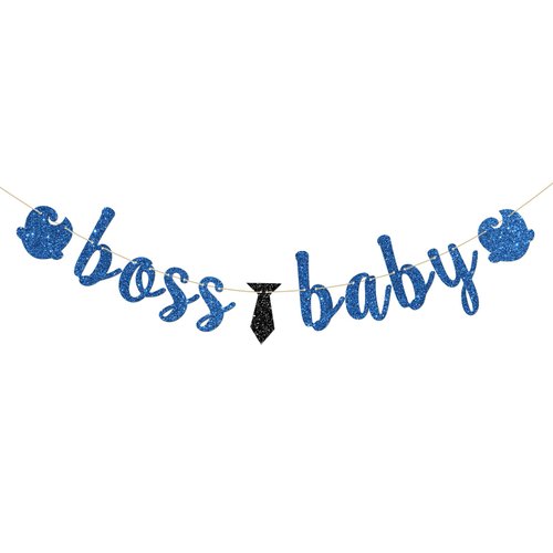 INNORU Boss Boy Banner Gender Reveal Party Decorations Baby Shower Boy 1st Birthday Banner Welcome Baby Boy Party Decorations Navy Blue Glitter